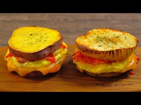 빵없이 감자와 고구마가 통으로 올라간 토스트~!! 에어프라이어 레시피