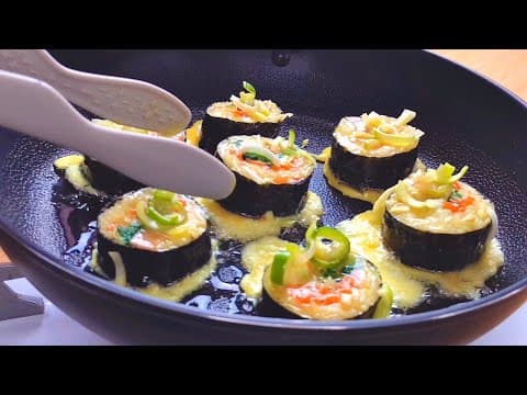 담백함 200% 계란부침 김밥, 밥 없는 양배추 김밥에 가다랑어포와 소스를 뿌리면!