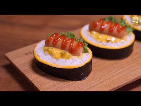 너무 귀여워서 먹기 아까워!! 😭😍 핫도그 김 초밥! 도시락👍