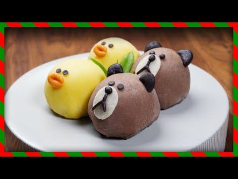 [크리스마스 특집] 바나나우유로 귀여운 찹쌀떡 만드는 방법 | 라인 프렌즈 모찌 만들기 | 통팥 모찌 만들기(4K)