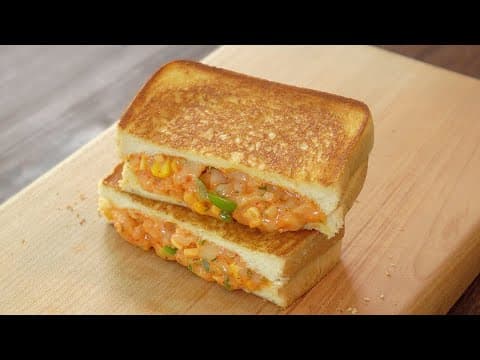 2배 더 바삭한, 그릴드 콘치즈 토스트 만들기, 쉬운 옥수수 샌드위치 :: 식빵요리 :: Grilled Corn Cheese Sandwich
