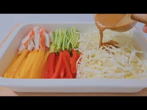 양배추와 자투리 채소로 저녁에 밥대신 이렇게 드세요!! 뱃살이 쭉쭉 빠지는데 매일 먹어도 너무 맛있어요 (ft. 양배추 채소샐러드.겨자 땅콩버터소스 만들기)