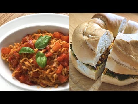 안 먹어본 사람 없게 해주세요 ! 바질 토마토 달걀 베이글 : 불닭볶음면 새롭게 먹는 방법, 바질 토마토 불닭 볶음면: 직접 수확한 바질로 페스토 만들기: Basil Pesto 🌱