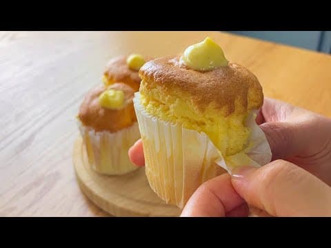 계란 2개로 폭신폭신 부드러운 수플레 머핀 🧁 | 집에서 유명 제과점 부럽지 않은 슈크림 만들기 | Custard Cream Souffle Muffin